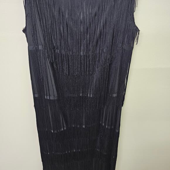 Black Fringe Flapper Dress NWT | Ashley Stewart 20 | Gatsby Party Formal - Picture 8 of 9